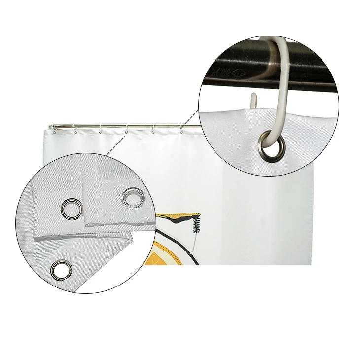 

Shower Curtain Polyester Fabric Waterproof Machine Washable With 12 Hooks 72x72