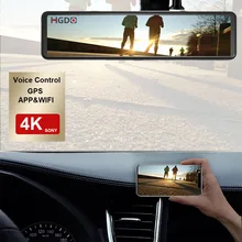 Hgdo d500 12 12 cam 4k traço cam 3 em 1 gps wifi controle de voz gravação vídeo sonyimx415 dvr carro frente e espelho retrovisor câmera