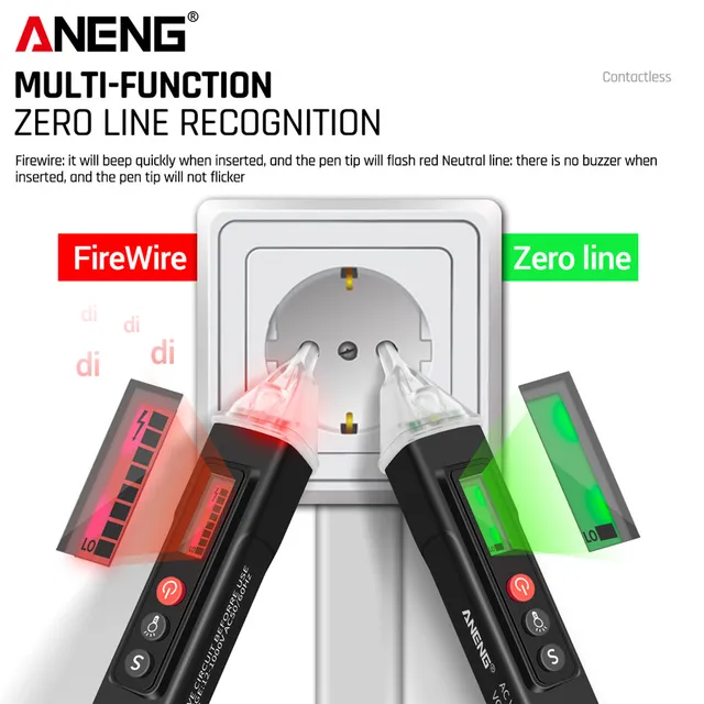 ANENG VC1010 Digital AC/DC detectores de voltaje pluma voltimetro analogico tension inteligente no bolígrafo de contacto probador medidor 12-1000V Volt lápiz de boligrafo detector de corriente corriente eléctrica 6