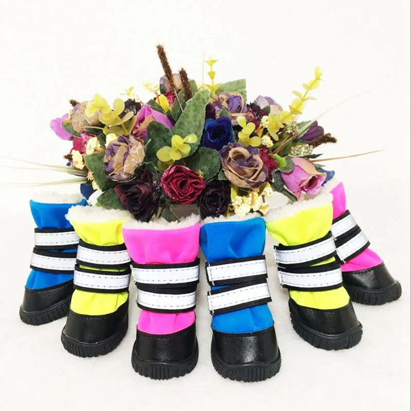 4 шт./компл. Зимняя Толстая Теплая Обувь для собак собака socksPet Водонепроницаемая Обувь для собак средних и больших размеров, Нескользящие сапоги для дождливой погоды
