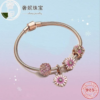 

Cheny High Quality S925 Sterling Silver 2020 New Spring Rose Gold Shiny Daisy Charms Bracelet Set Fashion Romantic Sweet Gift