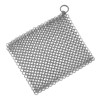 

316 Stainless Steel Chainmail Cleaning Scrubber with Hanging Ring for Cast Iron Pan&More Pot Cookware-Square 7X7 In