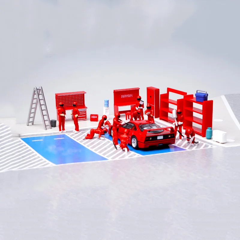 

1/64 car traffic facilities scene simulation collection decoration tools accessories repair shop maintenance worker doll model