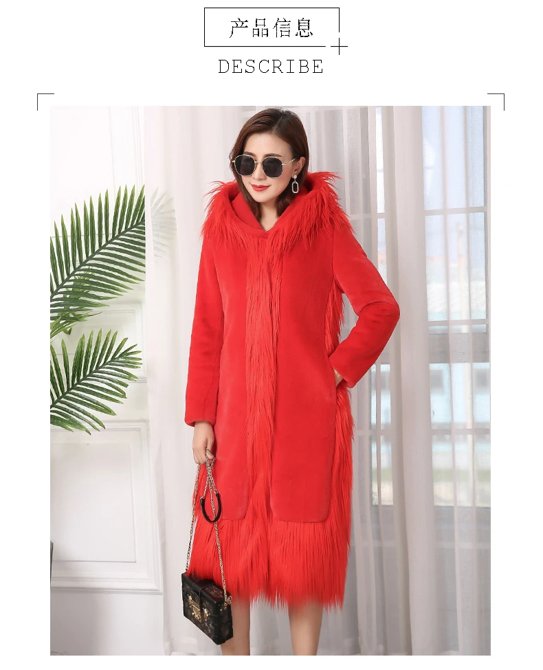 Nerazzurri красное лоскутное пальто из искусственного меха женское с капюшоном зимнее длинное пушистое теплое толстое пальто размера плюс женские модные пальто 7xl шуба из искусственного меха большого размера экошуба