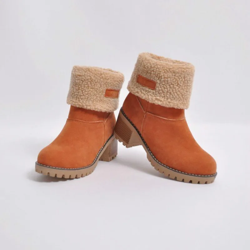 Houlife Winter Flock Warm Women Boots Martinas Ankle Boots For Ladies Solid Color Slip-On Outside Shoes Fashion Mujer Booties