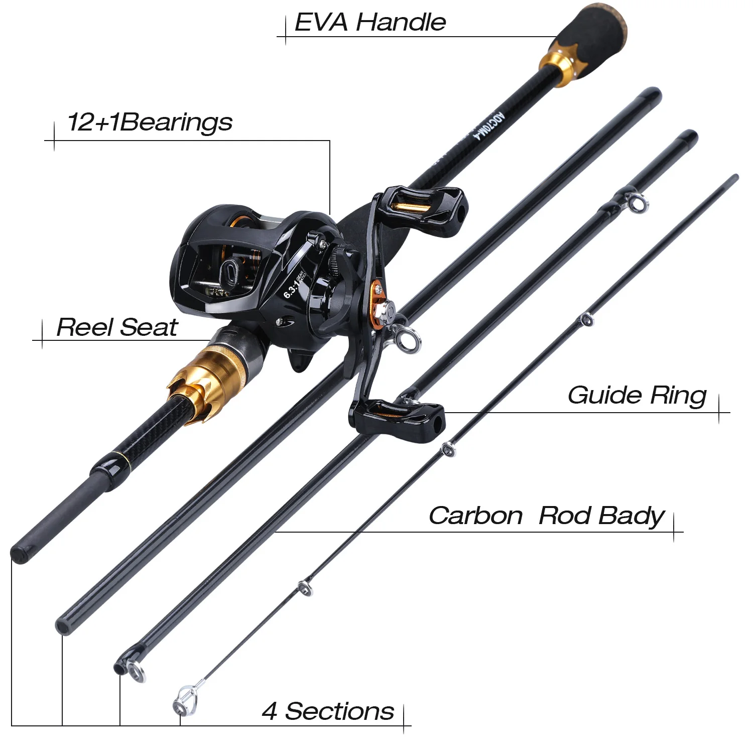 Sougayilang портативная 4 Секции Удочка карбоновая удочка с 12+ 1BB 6,3: 1 Передаточное отношение baitcasing катушка рыболовные снасти Conbon Pesca