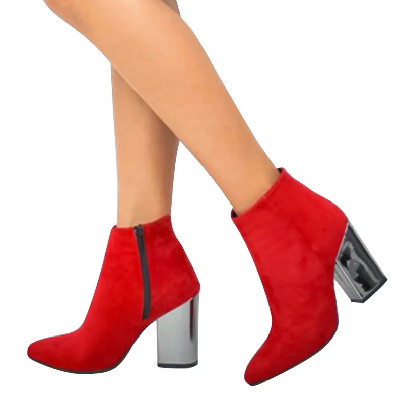 

SHUJIN Solid Color Zipper Boots Womens Fashion Square heel Basic Casual Solid Color Roman Pumps Zipper Boots