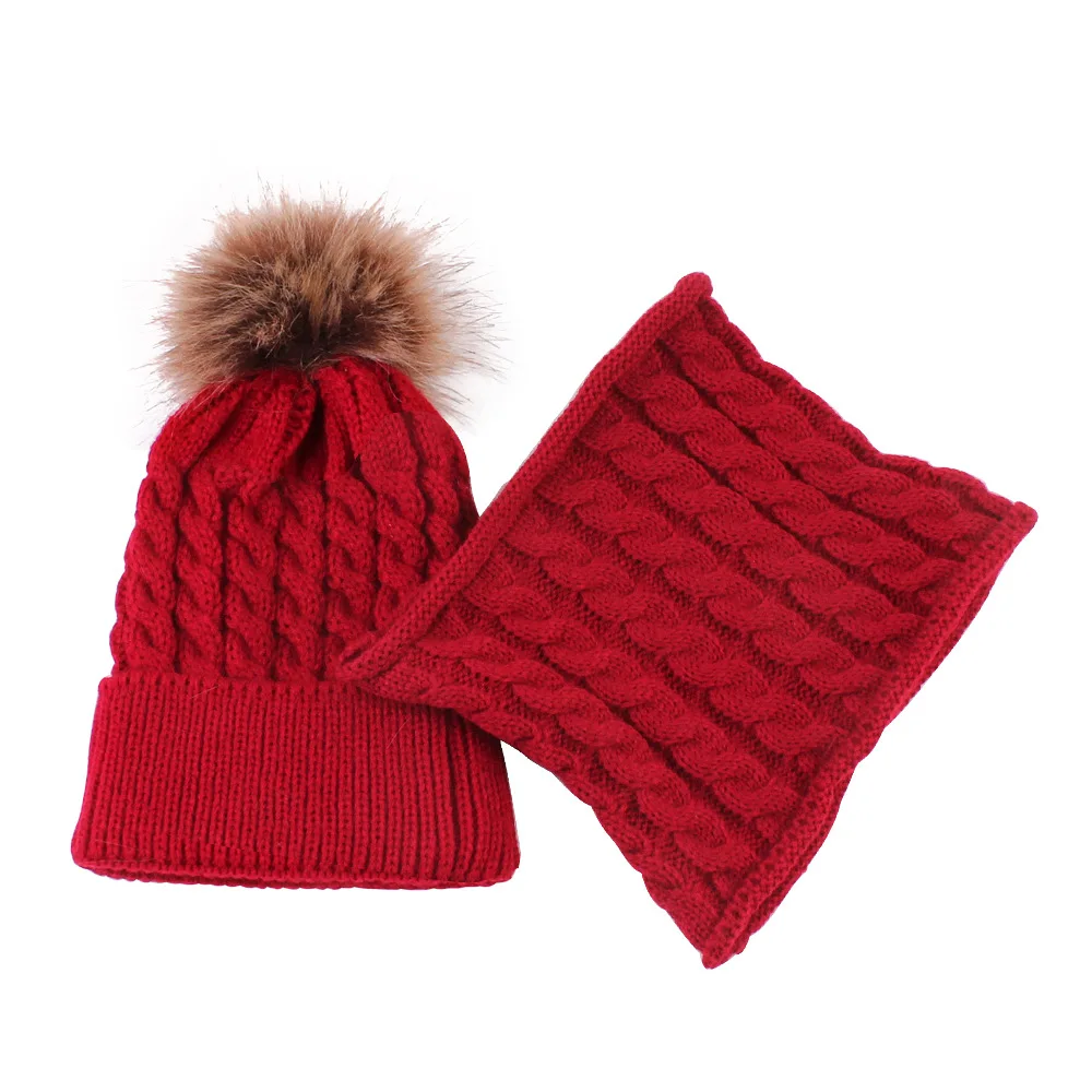 Детские вязаные шапки, зимний комплект из шапки и шарфа, зимний набор шапки и шарфа для мальчиков, помпоны, вязаная шапка для девочек, теплый детский зимний шарф