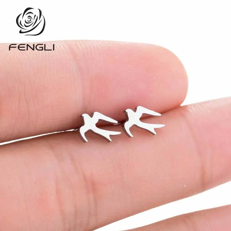 FENGLI весенние серьги из нержавеющей стали с ласточкой, живое животное, представляющее жизненные серьги-гвоздики, ювелирные аксессуары