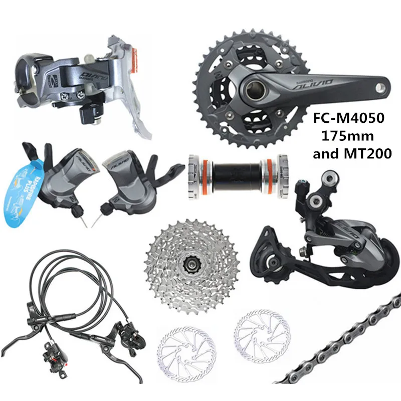175mm and MT200 SHIMANO ALIVIO M4050/M4000 9-27-скорость горный велосипед сдвиг комплект добавляет BR-MT200 тормозной G3 диск - Цвет: 175mm and MT200