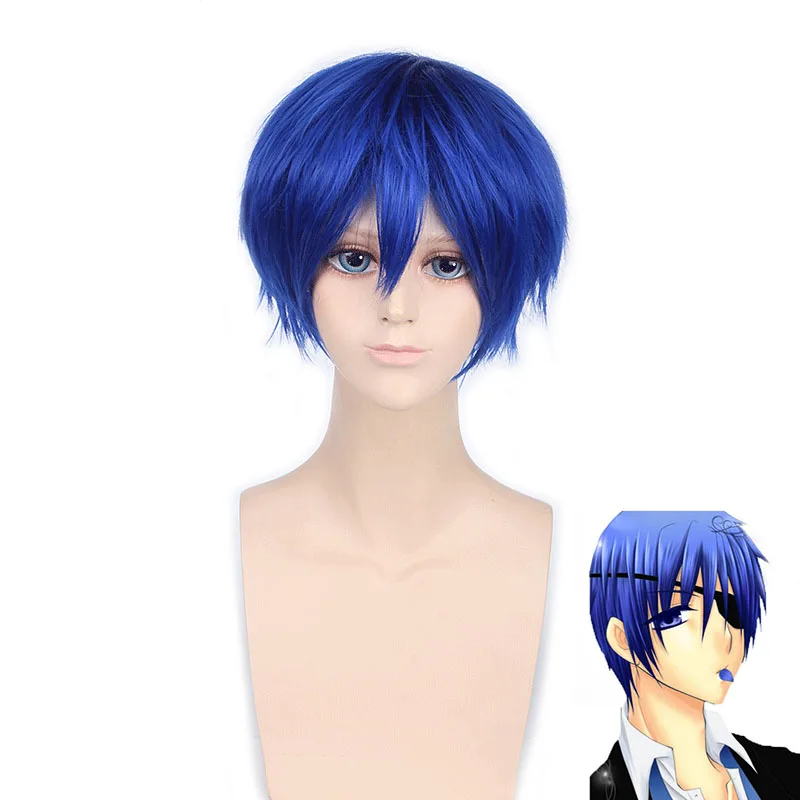 

Anime Vocaloid Kaito Cosplay Wigs Blue Short Heat Resistant Fiber Synthetic Hair Role Play Costume Wig