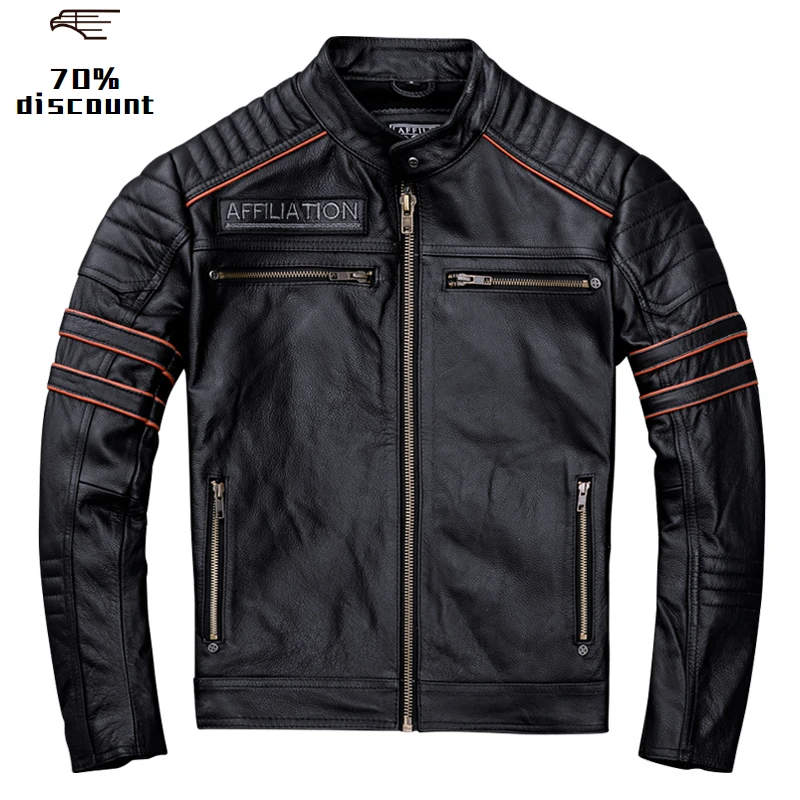 

2020 Black Men Skulls Embroidery Motorcycle Leather Jacket Plus Size XXXXL Genuine Cowhide Spring Slim Fit Biker's Leatther Coat
