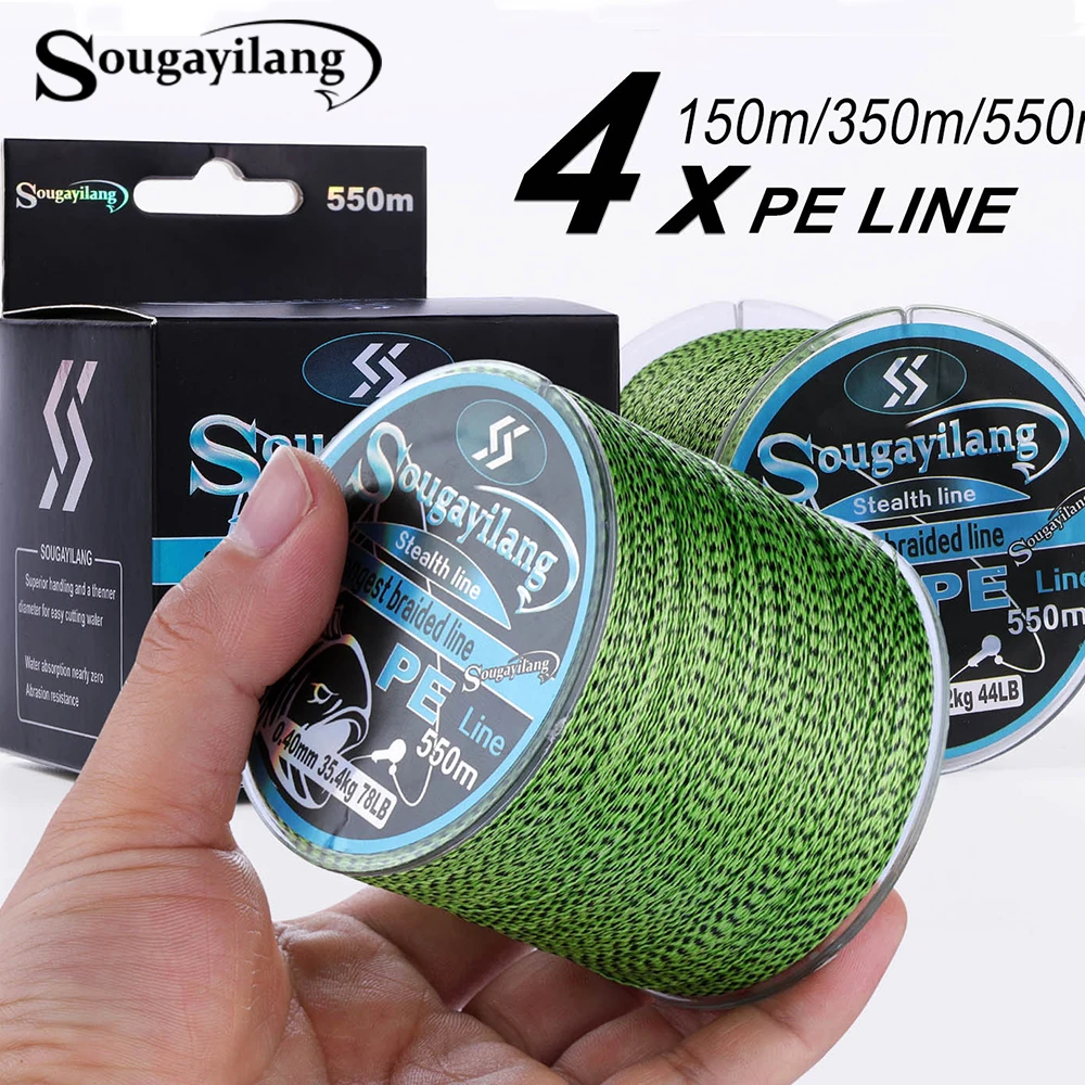 Плетеная рыболовная леска Sougayilang 4 нити 150 м 350 550 20-78 фунтов гладкий прочный шнур
