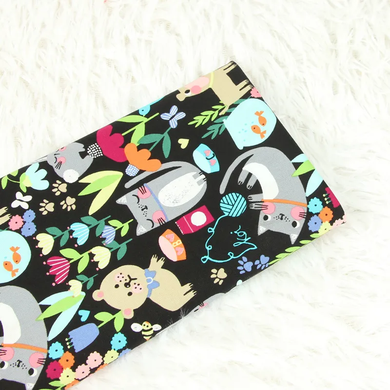 Полуметр, хлопок, ткань с мультяшным животным котом, птицей, принтом ручной работы, одежда, платье, детская одежда, хлопок, CR-12