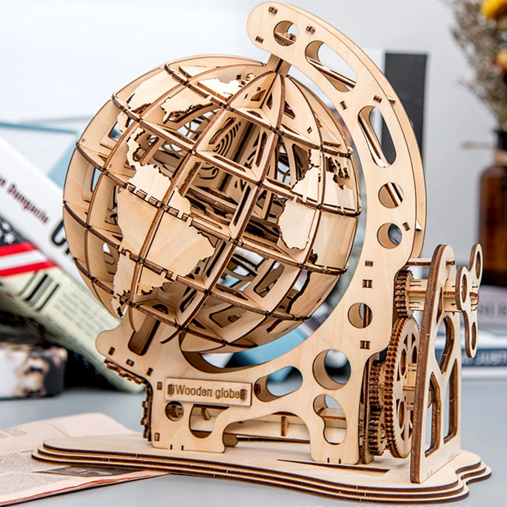 

3D Wooden Globe Puzzle DIY Mechanical Drive Model Transmission Gear Rotate Assembling Puzzles Home Office Decoration Toy Gift#40