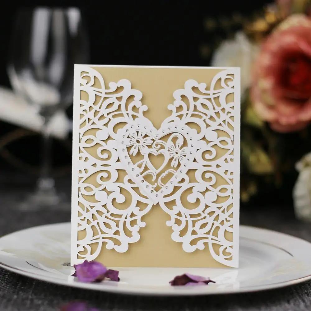  50pcs Hollow Out Laser Cut Wedding Invitation Greeting Card Personalized Wedding Party Supplies 3 C - 4.00031E+12