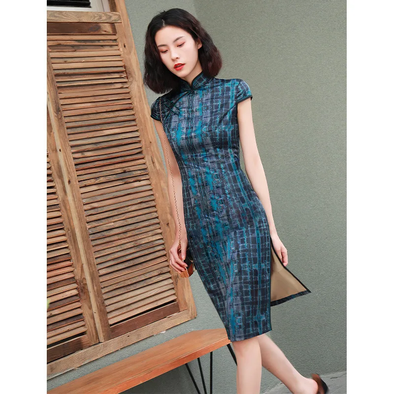 Color4 Китайское традиционное платье Cheongsam Qipao для женщин и девушек, вечерние, свадебные Модные Винтажные ретро атласные Короткие Платья с цветочным принтом - Цвет: Color4