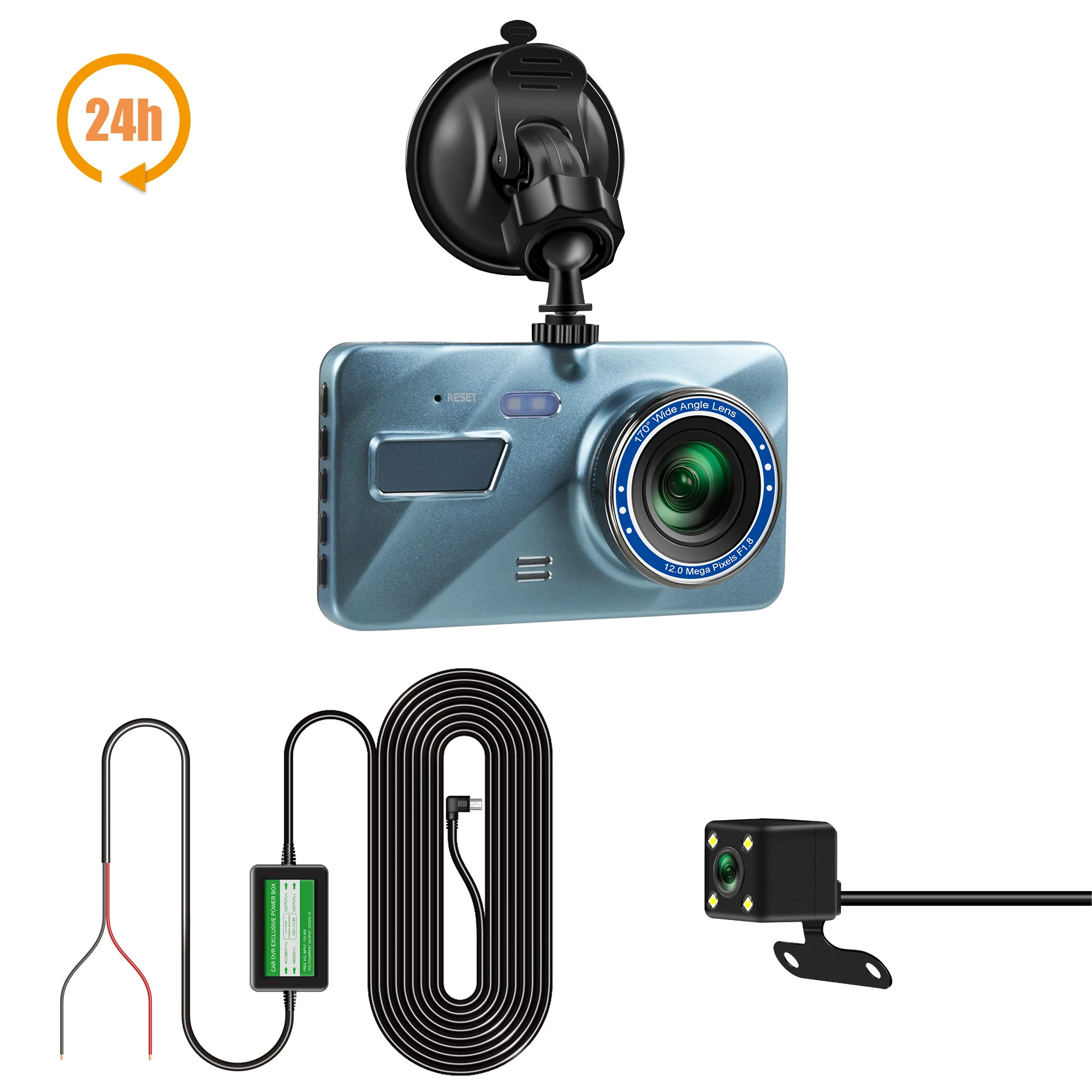 24H Dash Cam Black Box in Car DVR Camera Video Recorder Rear View Dual Lens HD Cycle Recording Video Mirror Recorder Black Box digital rear view mirror DVR/Dash Cameras