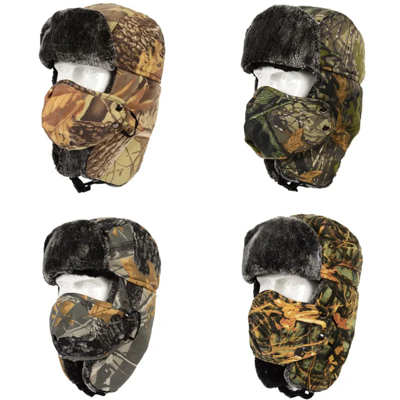 Camouflage Ushanka Winter Thick Flight Trooper Hats Men Women Outdoor Cap Forest Camo Waterpoof Coldproof Hat Earflaps_voghion.com