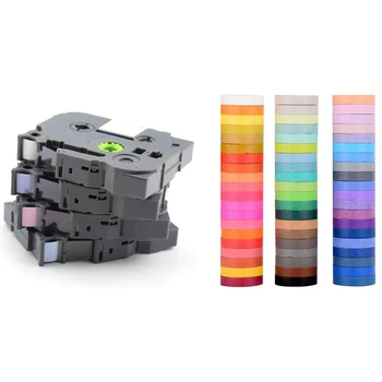 

60 Rolls Rainbow Washi Masking Tape Set & 4 Pcs Compatible Label Tape Replacement 12mm for Brother Tze Label Marker