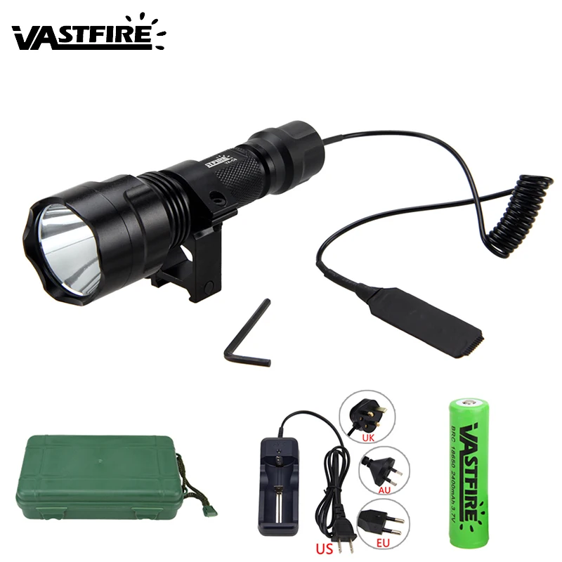 

Waterproof Tactical Torch 5000 Lumen XML T6 LED Hunting Light+25 MM Mount +Remote Pressure Switch+Battery+Charger