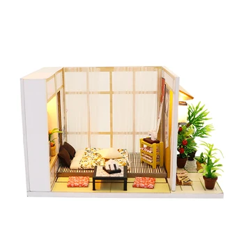 

DIY Jaoanese Style Handmade Theme Wooden Cabin Assembly Building Model Toy Set with Light and Dustproof Cover - Charming House