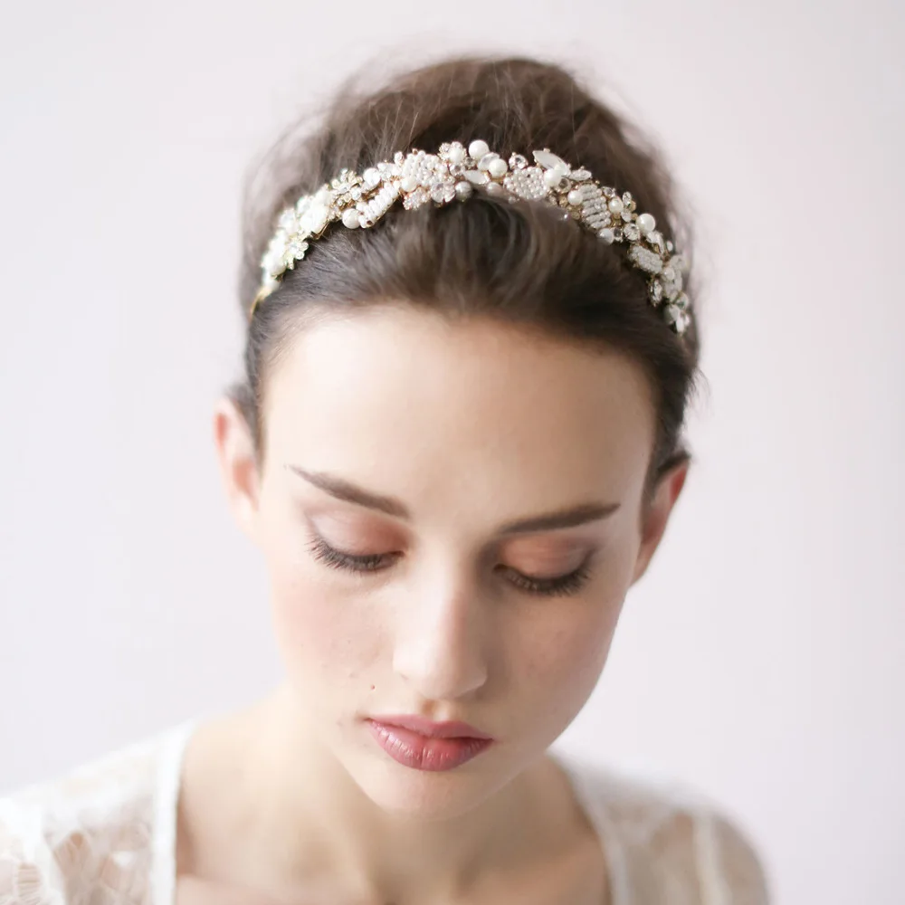 

Gold hair Jewelry Bride Crystal Pearl Hair Accessory Headdress wedding hair headband