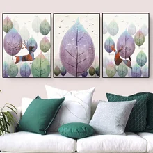 Sweet Deer and Leaves Landscape Canvas Paintings Posters Wall Art Print Pictures for Kid's Room Painting Wall Art Home Decora Sweet Deer and Leaves Landscape Canvas Paintings Posters Wall Art Print Pictures for Kid's Room Painting Wall Art Home Decora