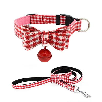 Собачий нейлоновый ошейник поводок Регулируемый клетчатый галстук-бабочка для маленьких и больших домашних собак индивидуальный воротник наряд поводок XS s m l - Color: Pink Collar Outfit