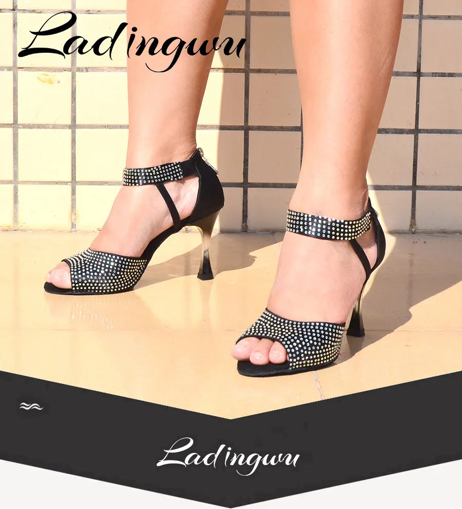 Ladingwu/Брендовая обувь для латинских танцев; блестящие стразы; обувь для сальсы; женская обувь для танцев из шелкового атласа; уникальная женская обувь для бальных танцев