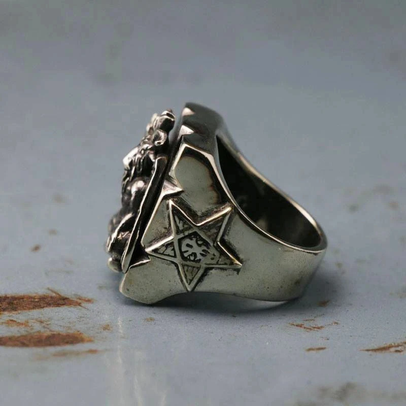 Gothic Baphomet Stainless Steel Ring Seal of Satan Pentagram Sigil Illuminati Rings Jewelry Gifts for him stainless steel ring finger ring