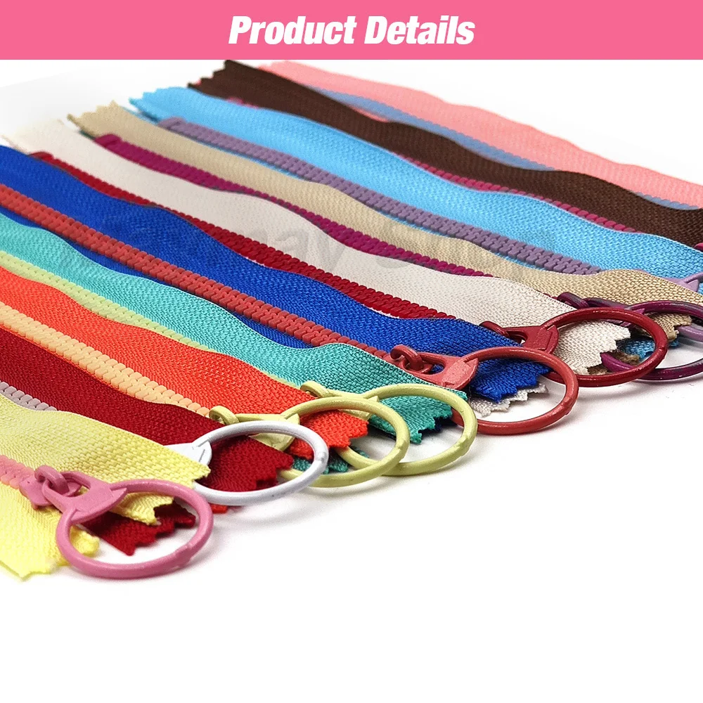 10Pcs 3# Closed End Zippers Resin Pull Ring Slider Head Sewing Bag Clothing DIY 