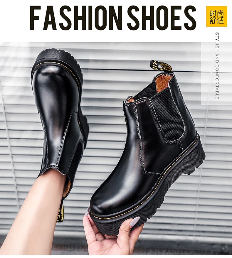 Martens Chelsea Boots Women Shoes New Black Leather Ankle Boots Women Punk Shoes Thick Bottom Platform Motorcycle Boots De Mujer Martens Chelsea Boots Women Shoes New Black Leather Ankle Boots Women Punk Shoes Thick Bottom Platform Motorcycle Boots De Mujer