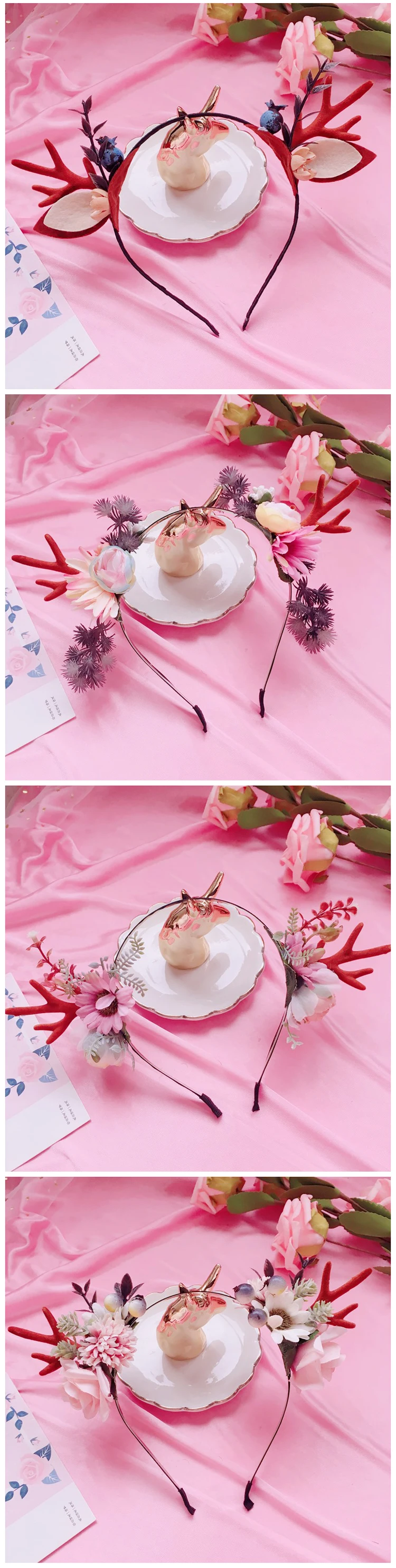 Обруч ручной работы цветок ягодные рога аксессуары для волос головной убор повязка-бандана для девочки KC сладкие украшения для волос капот Mori Girl