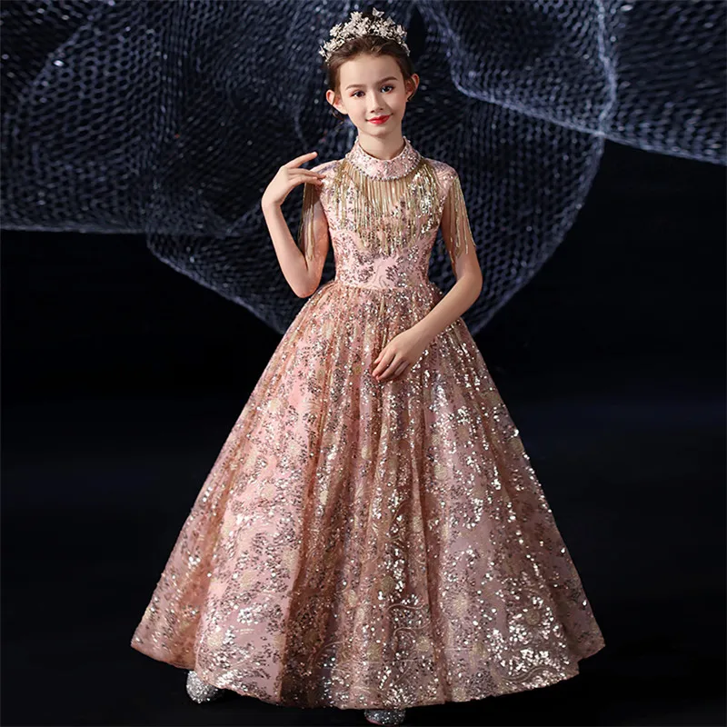 Kinderen Meisjes Luxe Prachtige Lovertjes Ontwerp Model Tonen Catwalk Communicatie Kostuums Prom Jurk Tieners Verjaardagsfeestje Jurk Kinderen Meisjes Luxe Prachtige Lovertjes Ontwerp Model Tonen Catwalk Communicatie Kostuums Prom Jurk Tieners Verjaardagsfeestje Jurk