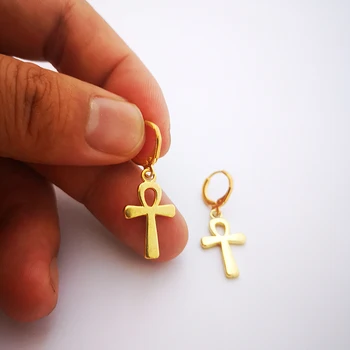Women's Gold Color Hoop Earrings Egyptian Ankh Cross Female Brincos Pendientes For Women Egypt Jewelry Party African Gift
