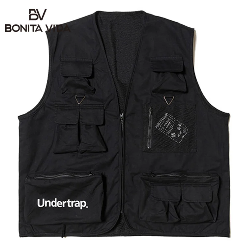

Bonita Vida Utility Multi Zipper Pockets Sleeveless Jackets Tool Waistcoats Harajuku Vest Casual Travel Outdoor Jacket Coat