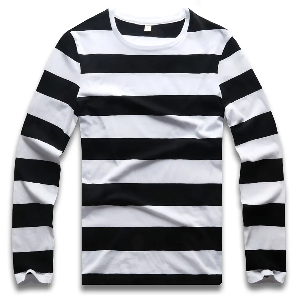 White Striped Long Sleeve T Shirts Tees 
