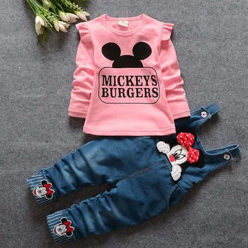 

Baby girls clothes sets spring autumn children cartoon cotton t-shirt+bib pants 2cps suit for toddler girls fashion tracksuit