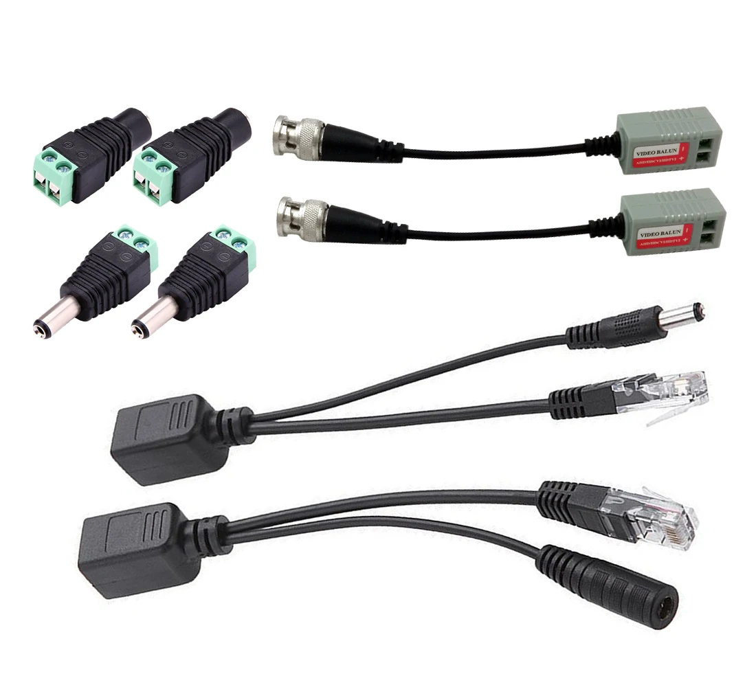 12 В DC штекер кабель питания CCTV 2 1x5 5 мм BNC Видео балун Ethernet PoE адаптер RJ45