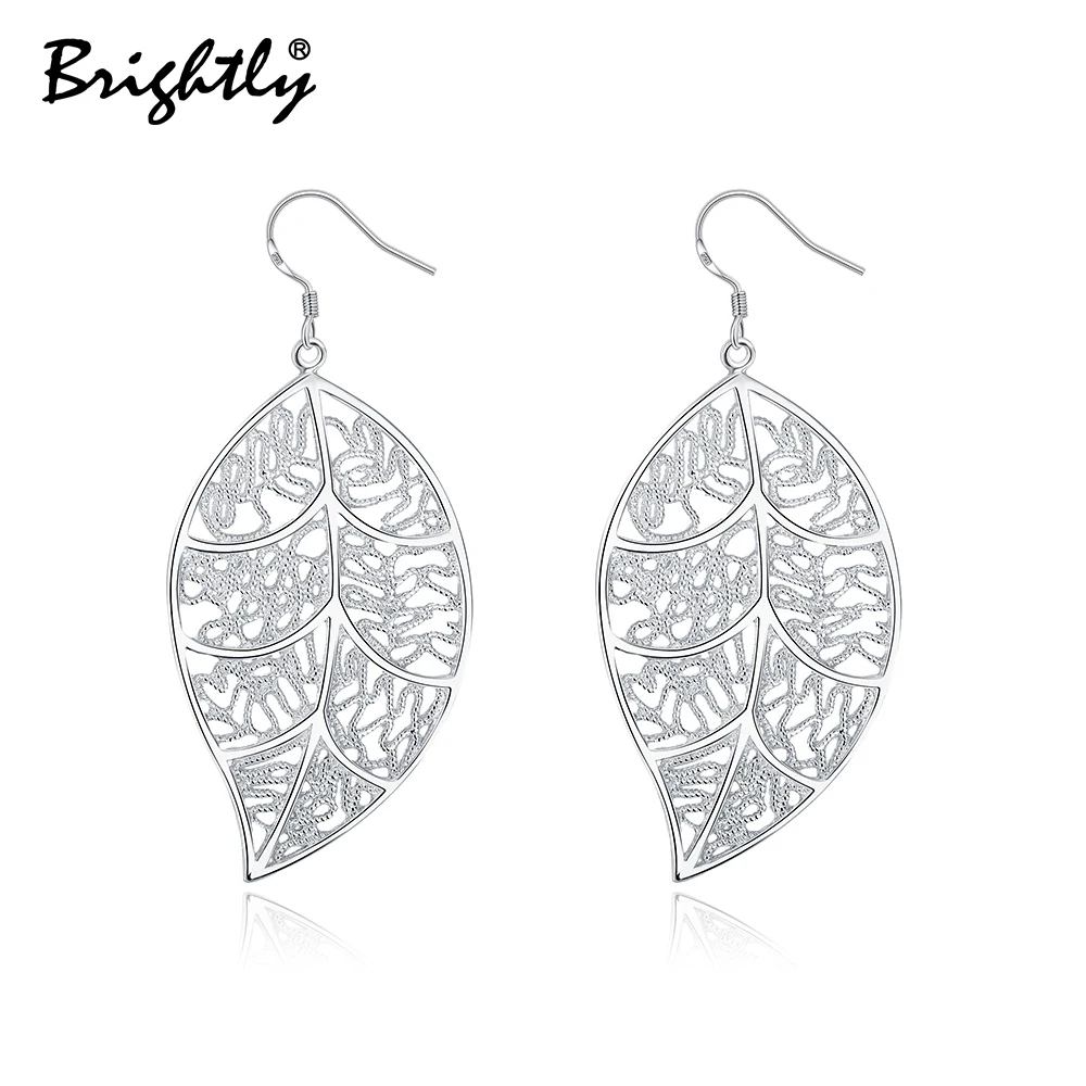 

Brightly Simple Leaves Drop Earrings Silver Plated Big Earring for Women Party Fashion Jewelry Drop Shipping Wholesale