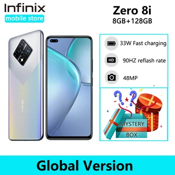 Перейти на Алиэкспресс и купить Infinix Zero 8i глобальная Версия 8 ГБ 128 мобильный телефон 6,85 дюймFHD 90 Гц Full Экран 48MP Quad Camera 4500 мА/ч, Батарея 33 Вт Зарядное устройство