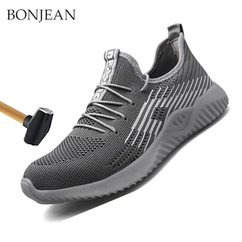 

Men Puncture-Resistant Steel Toe Caps Work Shoes Safety Shoes Black Mesh Cloth Wear-Resistant Breathable Men's Work Shoes Boots
