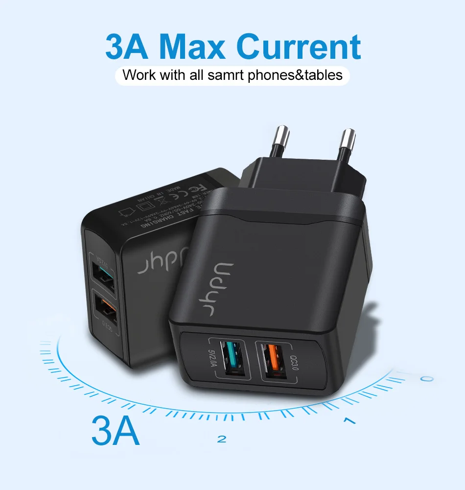 Udyr Quick Charge 3,0 28W QC 3,0 адаптер зарядного устройства с двойным USB EU вилка Дорожное настенное зарядное устройство для мобильного телефона для iPhone 11 samsung Xiaomi