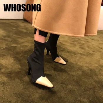 

Women Boots Girls Motorcycle Botas Slip On Heels Woman Ankle Boots Ladies Pointed Toe Shoes Female Black Brand Boots Fashion New