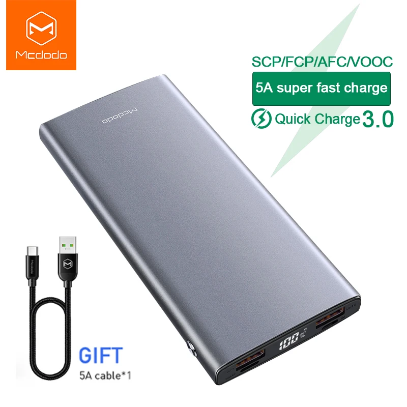 Внешний аккумулятор Mcdodo супер быстрая зарядка 5A для Huawei внешний VOOC QC3.0 FCP AFC Samsung Oppo