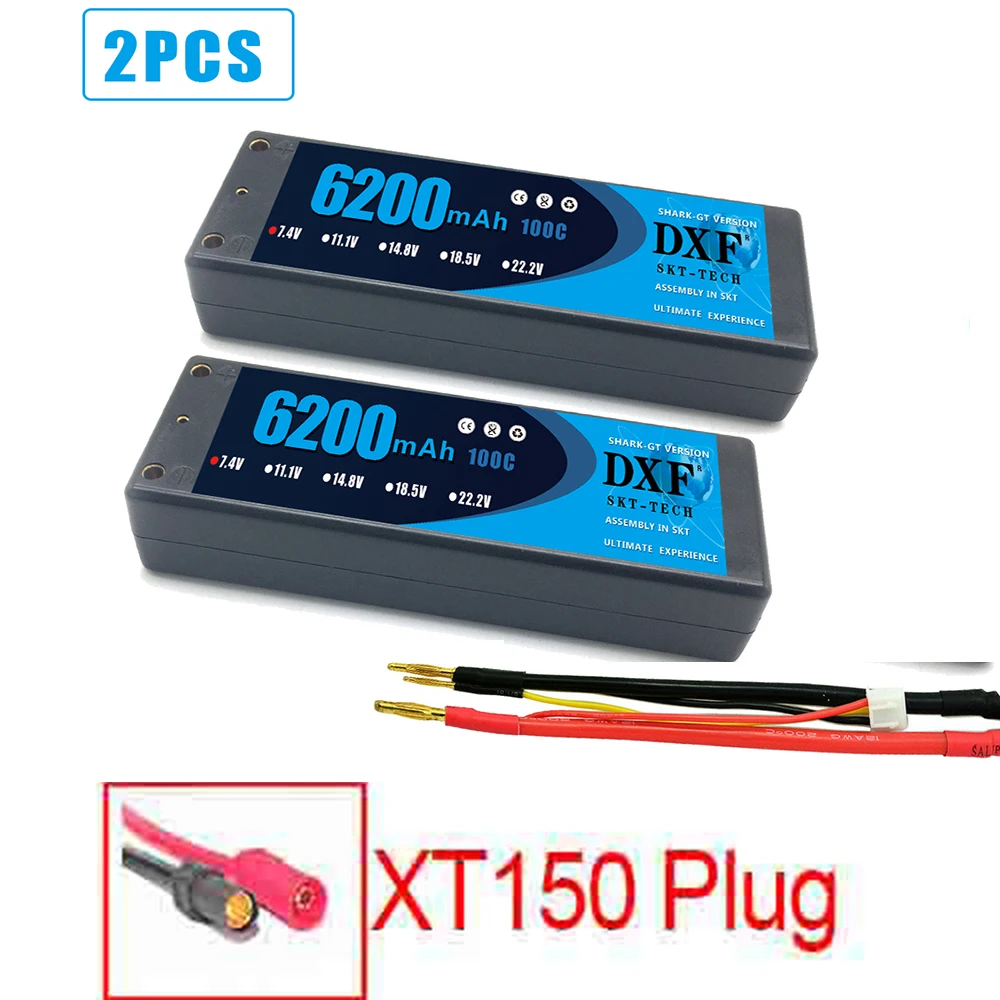 DXF 2 шт.-полимерным аккумулятором RC Lipo 2S 7,4 V 5200 мА/ч, 6200 мА/ч, 6500 мА/ч, 8000 мА/ч, 50C 100C 120C 240C 4,0 мм на колесиках для Слэш 4X4 автомобиля - Цвет: 2PCS2S6200HARDXT150