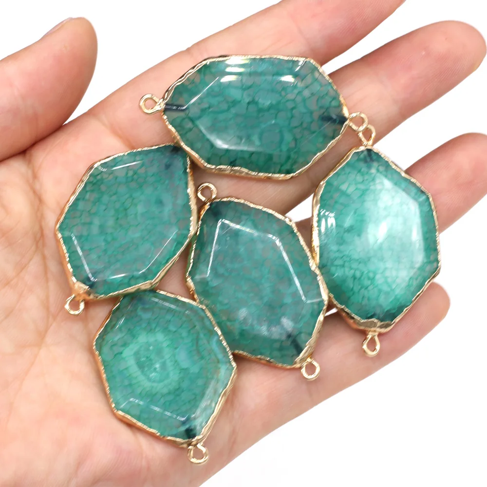 

2pcs Natural Stone Faceted Connector Geometry Dragon Bone Agates Double Hole Charm for Jewelry Making DIY Necklace Bracelet