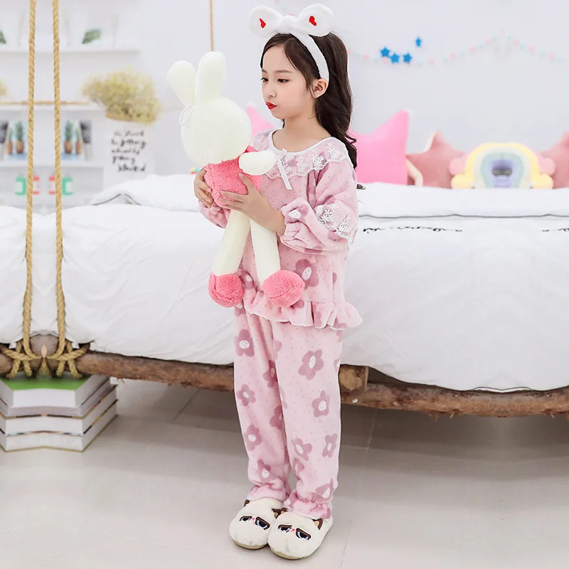 Фланелевая Пижама для детей; детский Ночной костюм; пижамный комплект для зимы; теплый рост 110-160 см