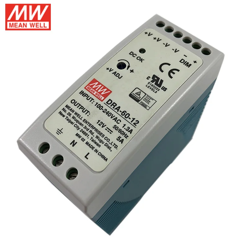 Оригинальный Регулируемый источник питания на DIN-рейку MEAN WELL DRA-60 60 Вт с